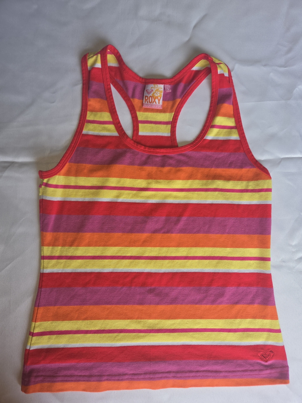 Roxy Striped Racerback Tank - Pink, Orange, Yellow Y2K